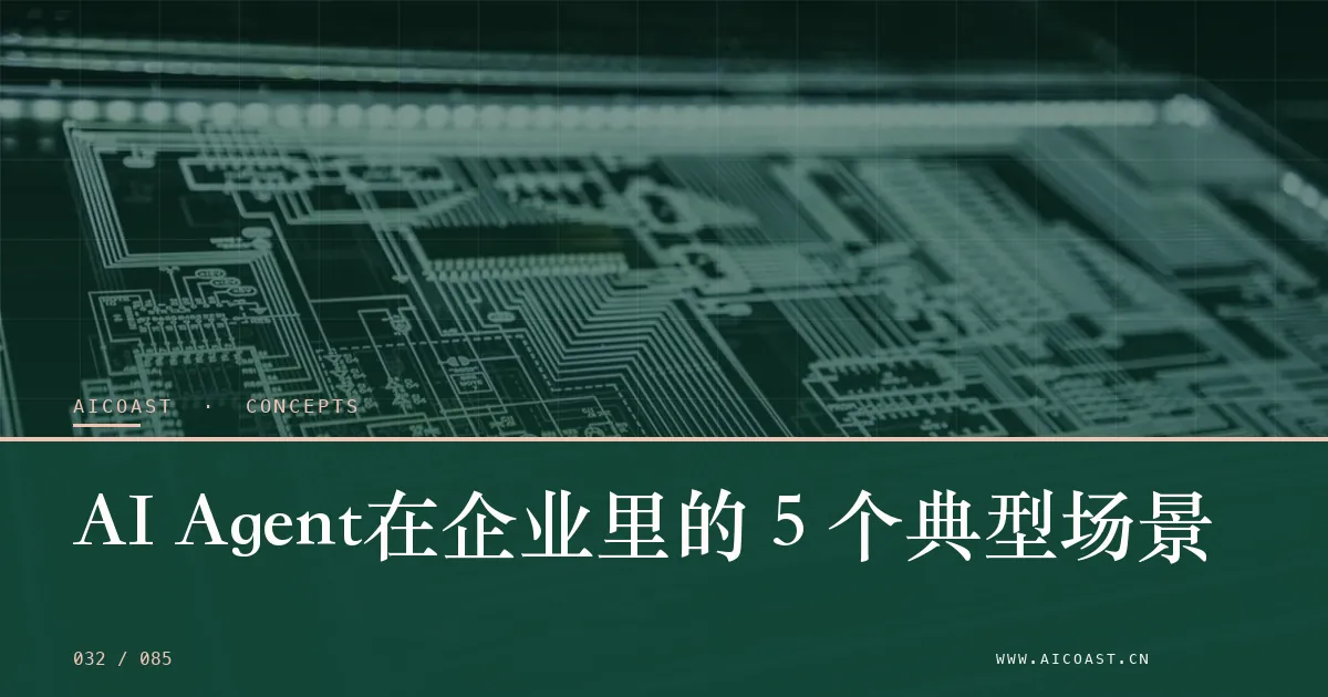 文章封面：AI Agent在企业里的 5 个典型场景（AI 基础与概念类目）