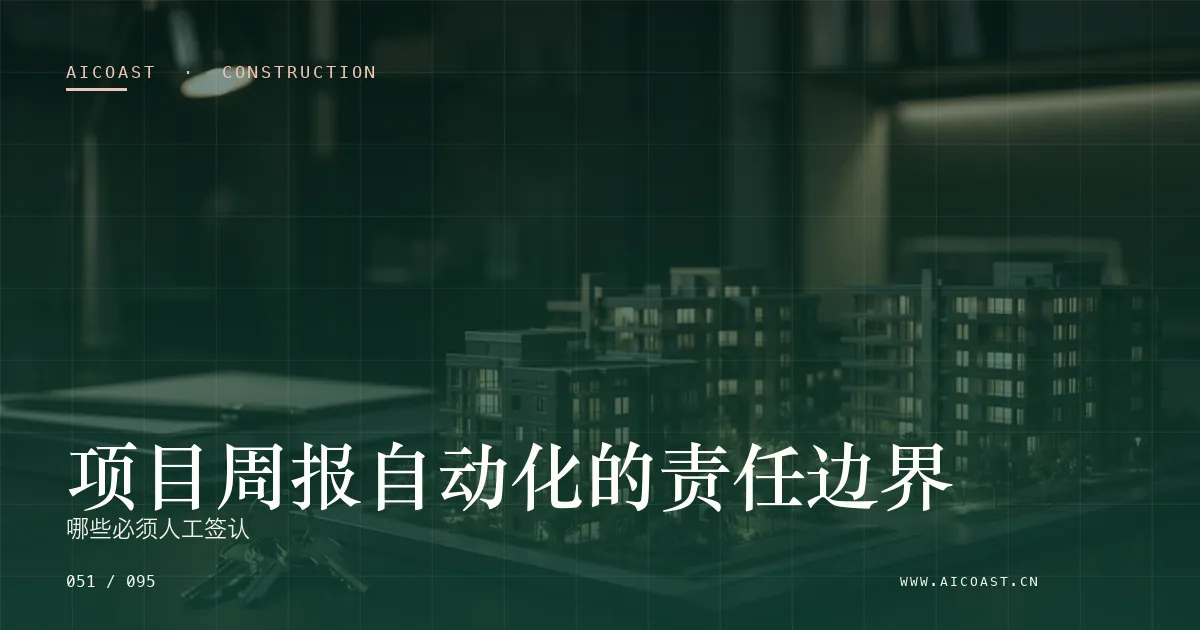 文章封面：项目周报自动化的责任边界：哪些必须人工签认（建筑行业 AI类目）