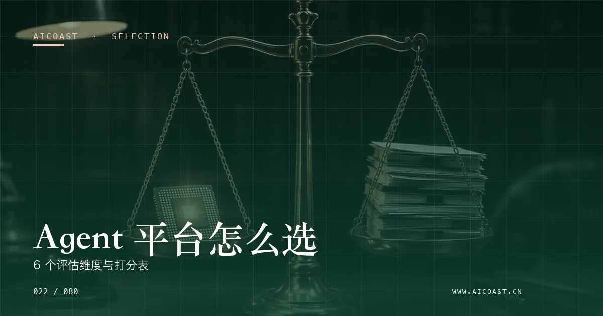 文章封面：Agent 平台怎么选：6 个评估维度与打分表（选型与对比类目）
