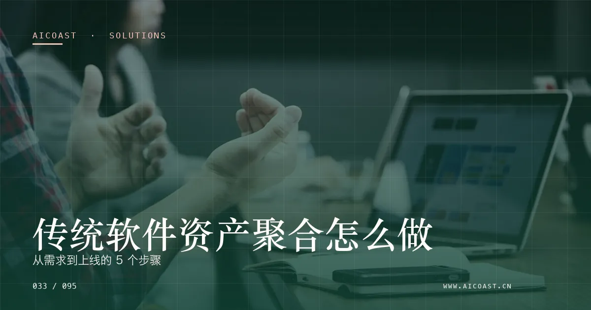 文章封面：传统软件资产聚合怎么做：从需求到上线的 5 个步骤（解决方案与项目开发类目）