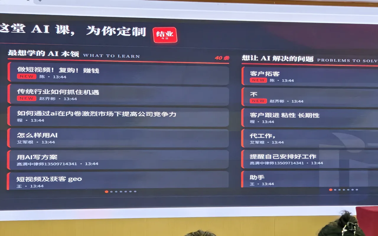 学员前排视角:大屏展示流程对照表
